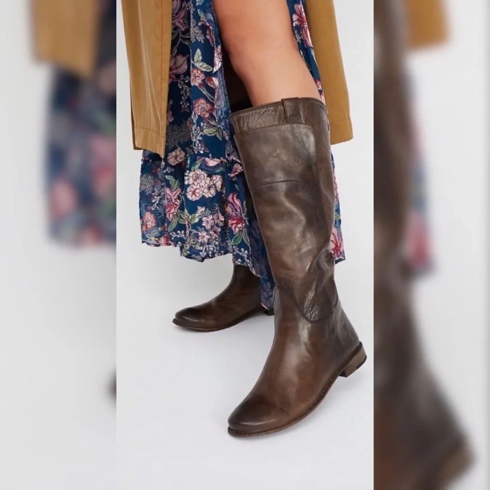 Frye Melissa Tall Riding Boots Brown Distressed